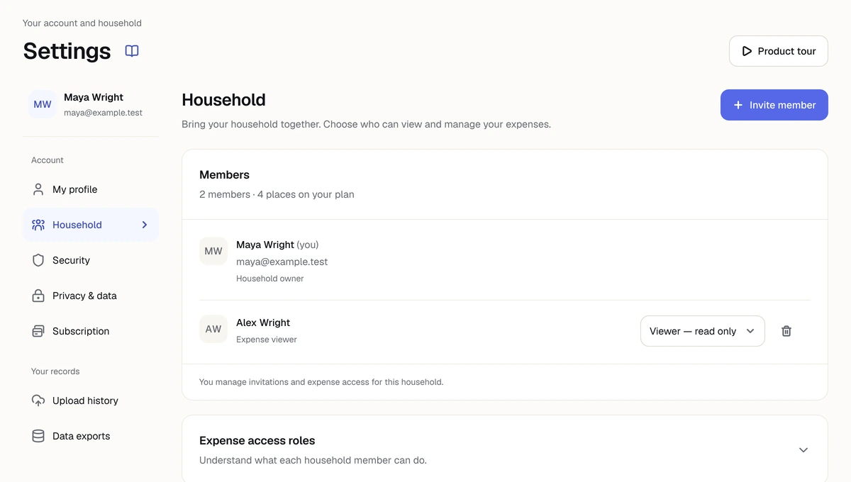 The Zempo household settings showing separate members and their access controls.